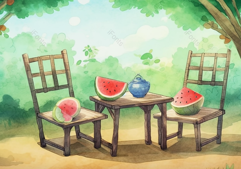 绿色树下乘凉小清新西瓜,插画/手绘图,插画/手绘图库,插画/手绘图下载,插画/手绘